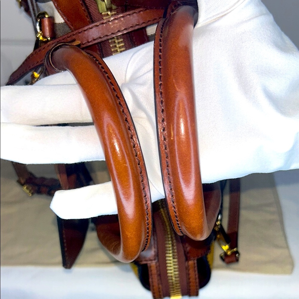Burberry Gladstone Brown & Yellow House Check Leather Satchel Tote bag lock key - Picture 8 of 17